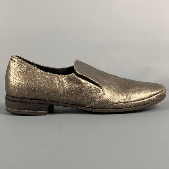 BRUNELLO CUCINELLI Size 7 Silver Leather Crackled Loafer Flats - Picture 1 of 1
